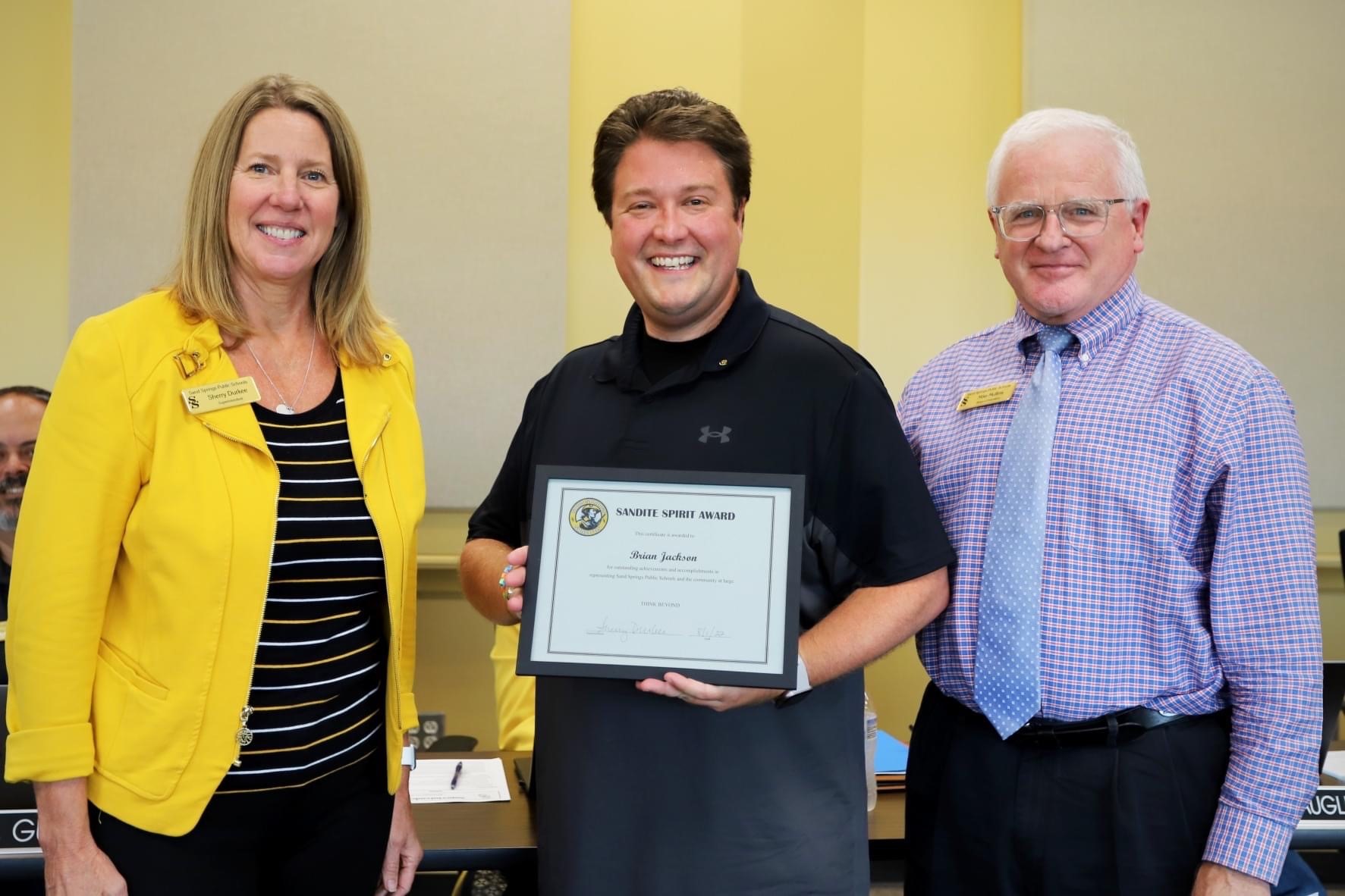 Brian Jackson receiving Sandite Spirit Award